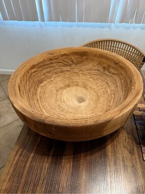 Creative Co-Op Rustic Wooden Serving Bowl in Natural Tan